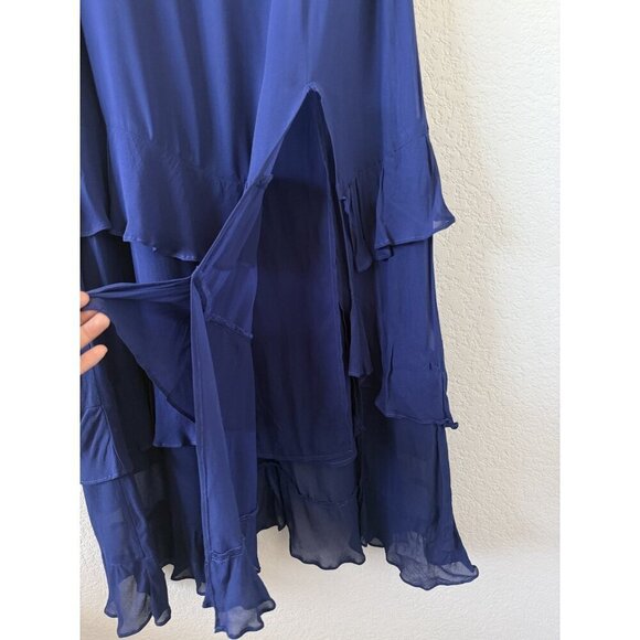 Reformation Indy Navy Strapless Tiered Ruffle Midi Dress Party Dainty Whimsical - Picture 6 of 11